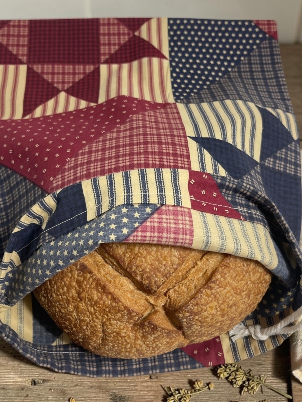 Quilted Star Patchwork Cotton Bread Bag, Handmade Reusable Bread Storage Bag